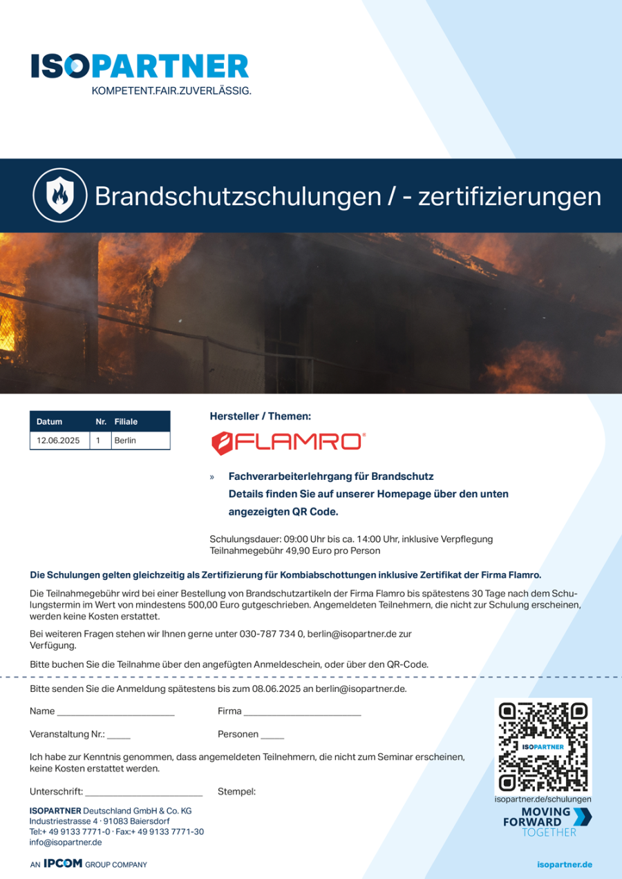 ISOPARTNER Brandschutzschulung mit Flamro in Berlin