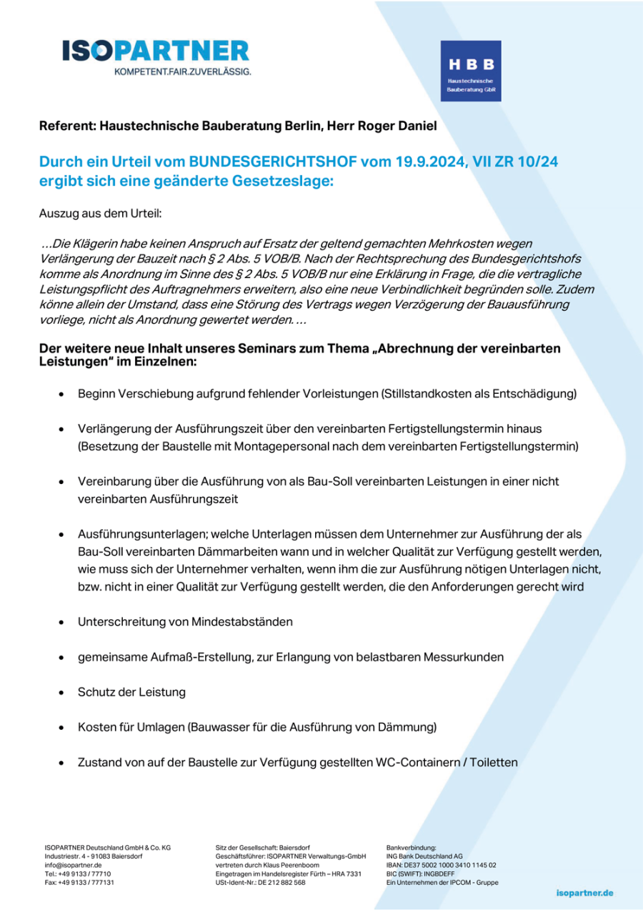 ISOPARTNER hilft - neuer VOB Inhalt 2025